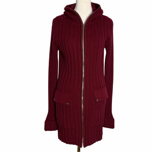 Kuhl Women's Burgundy Hooded Front Zip Cardigan Sweater Size XS Cuffed Sleeves